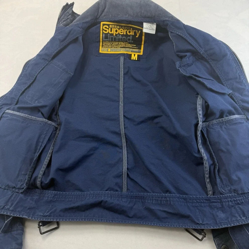 Superdry Limited Moto Field Jacket Mens M Blue Military Utility Full Zip Cotton
